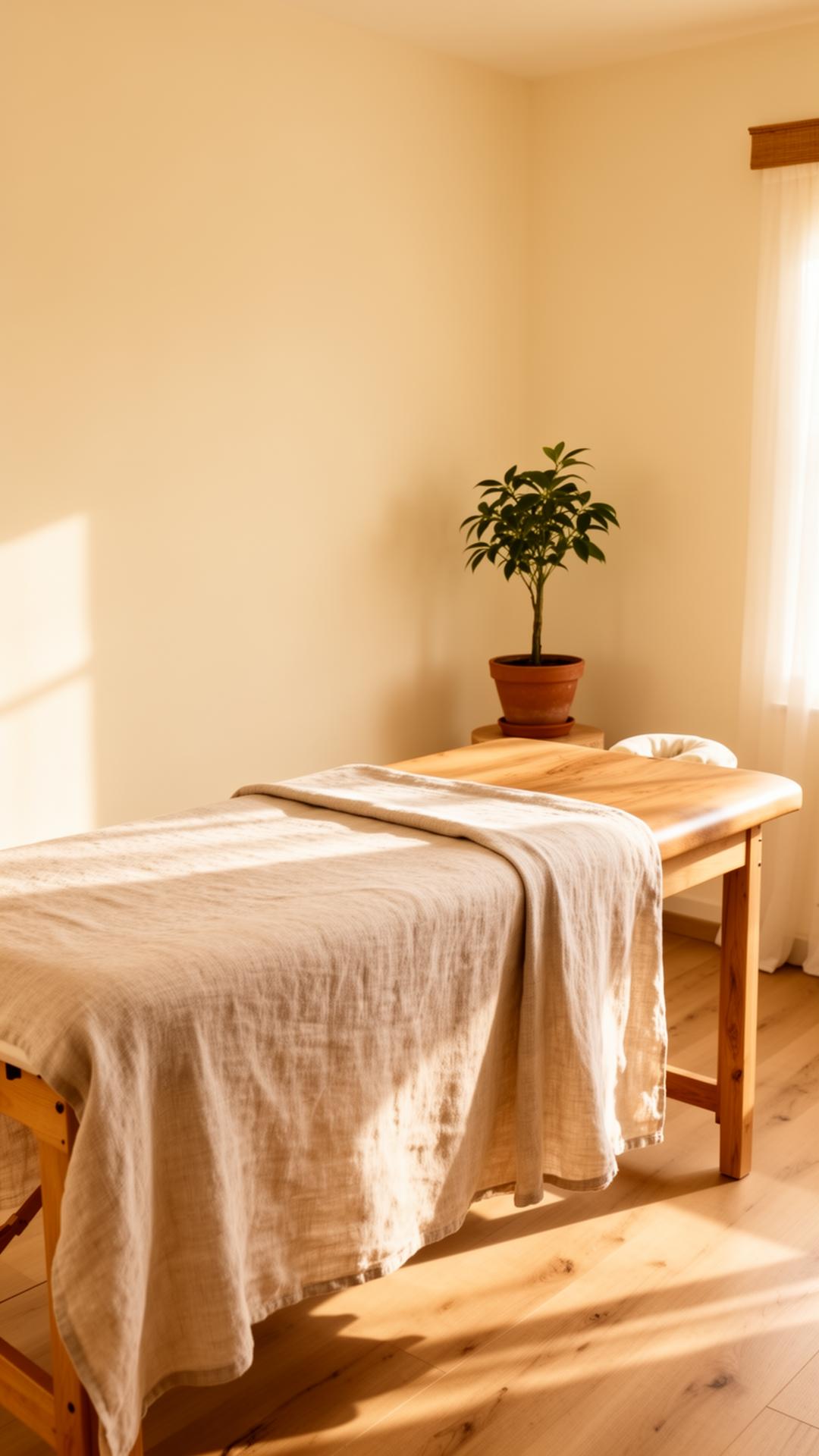 A peaceful, sunlit treatment room at Healing Hand in Eastbourne